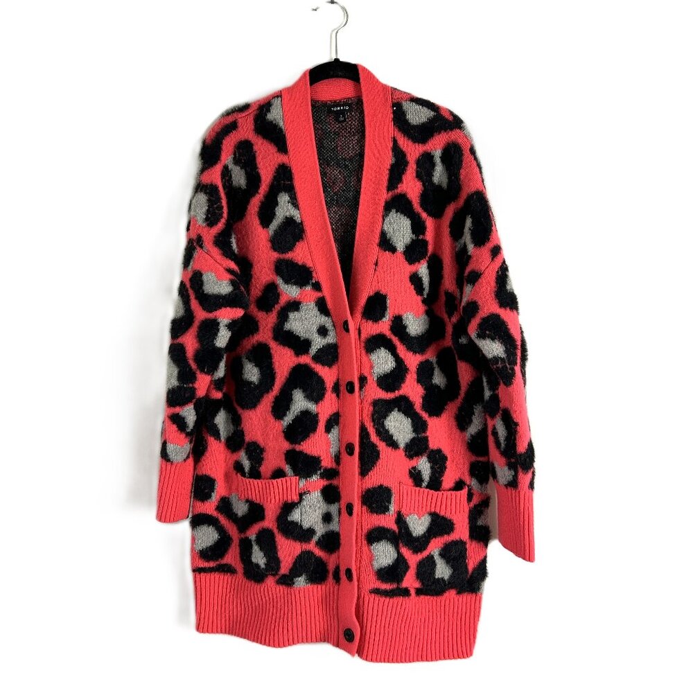 Torrid Pink Leopard Print Button Front Cardigan 2… - image 1